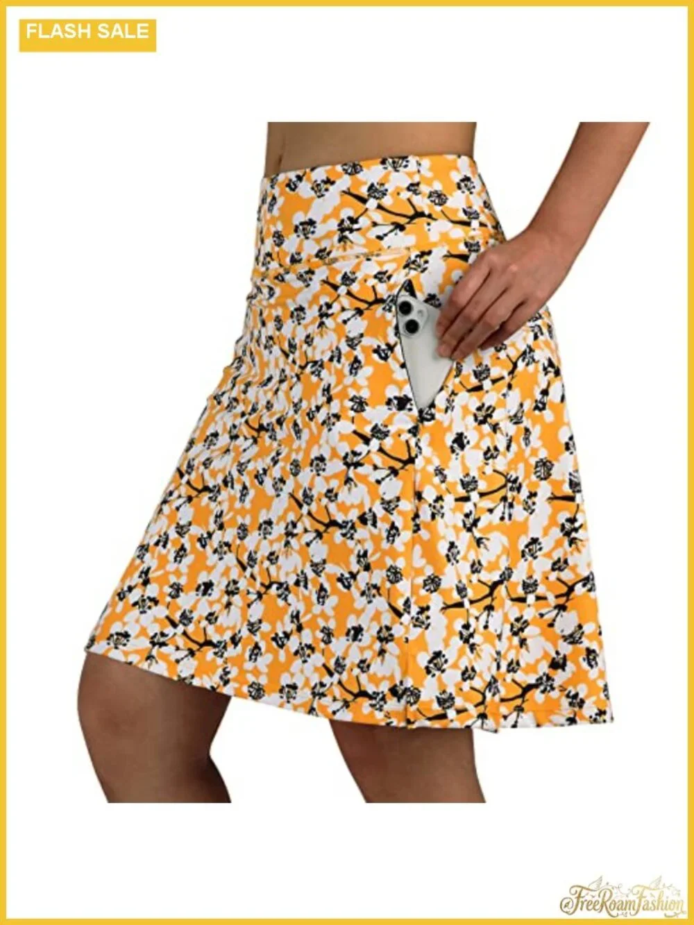 Women's Knee Length Tennis Golf Skort with High Waist & Zipper Pockets,